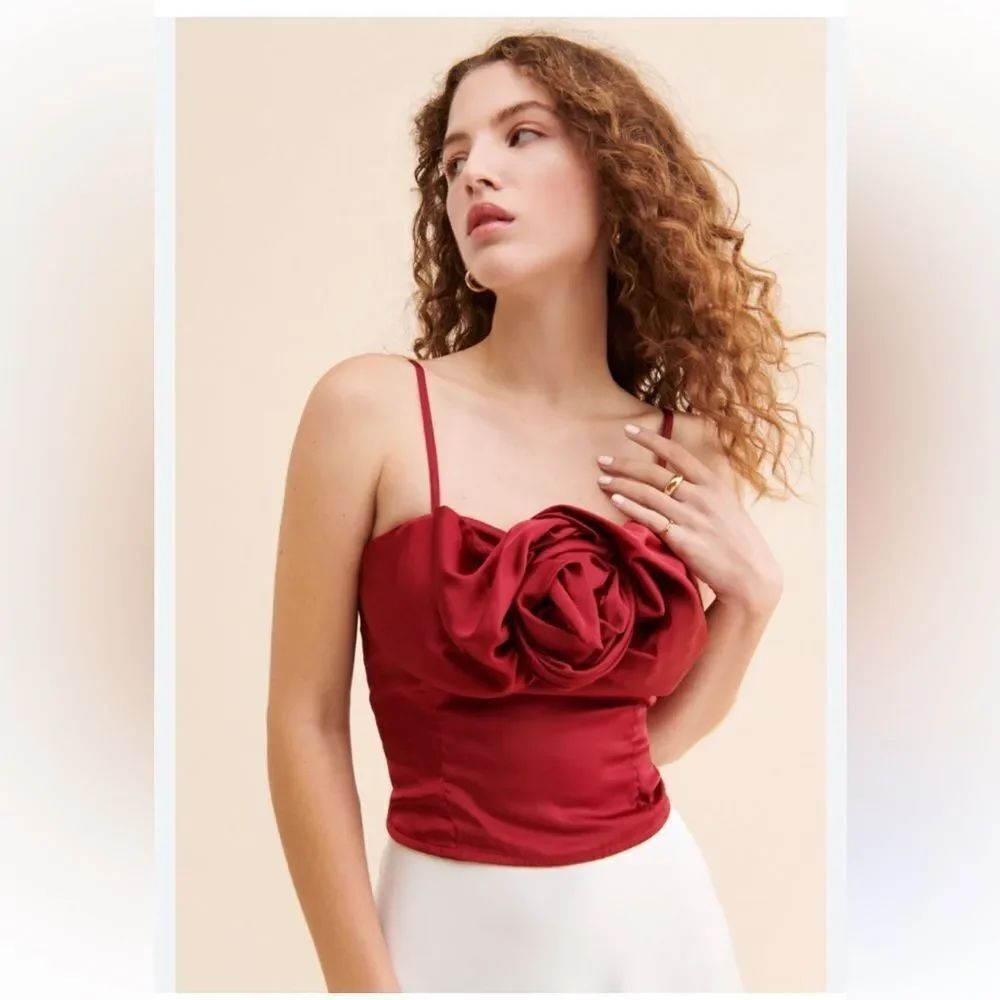 Rose Embellished Top Anthropologie Color: RED Large